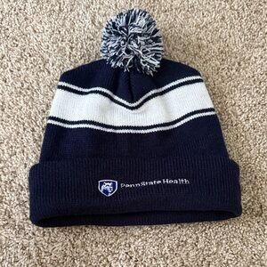 Navy and White Beanie with Pom Pom